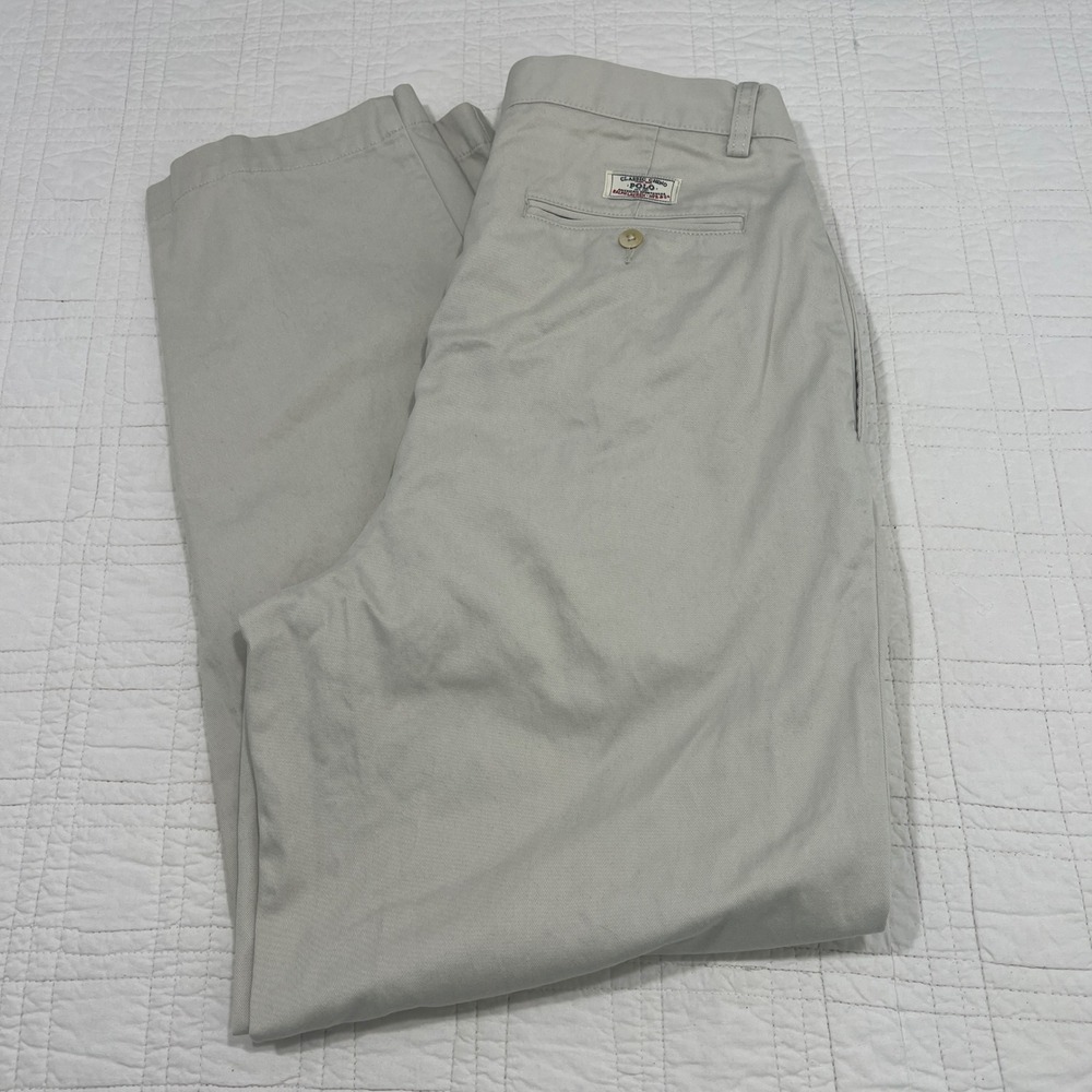 Polo Ralph Lauren Andrew Pant Mens 32x30 Khaki Pleated Classic Chino Cotton Pant